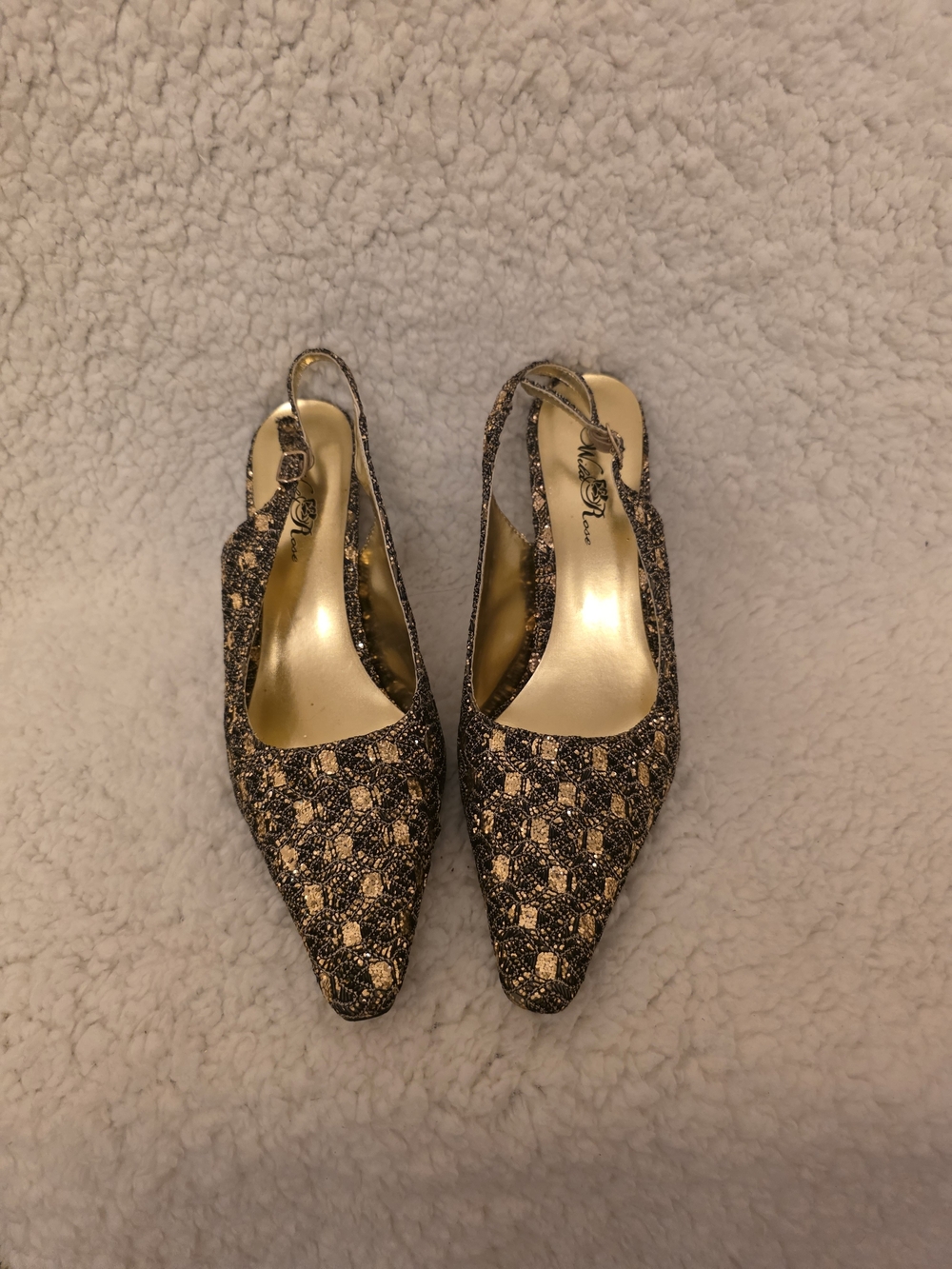 Metallic Black and Gold Slingback Pumps